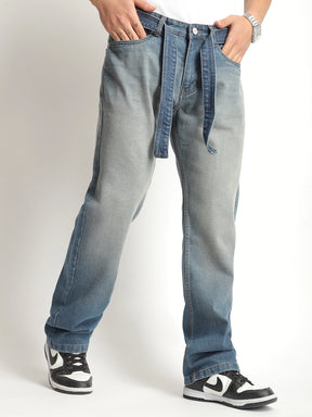 Ever stone Tint Blue Belt Denim Jeans