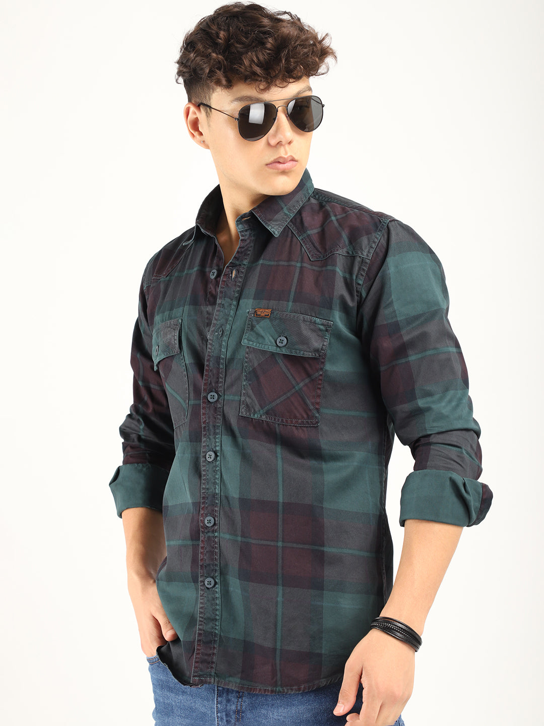 Check Teal Full Sleeve Shirt