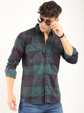 Check Teal Full Sleeve Shirt