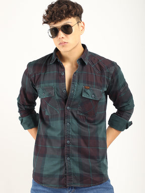 Check Teal Full Sleeve Shirt