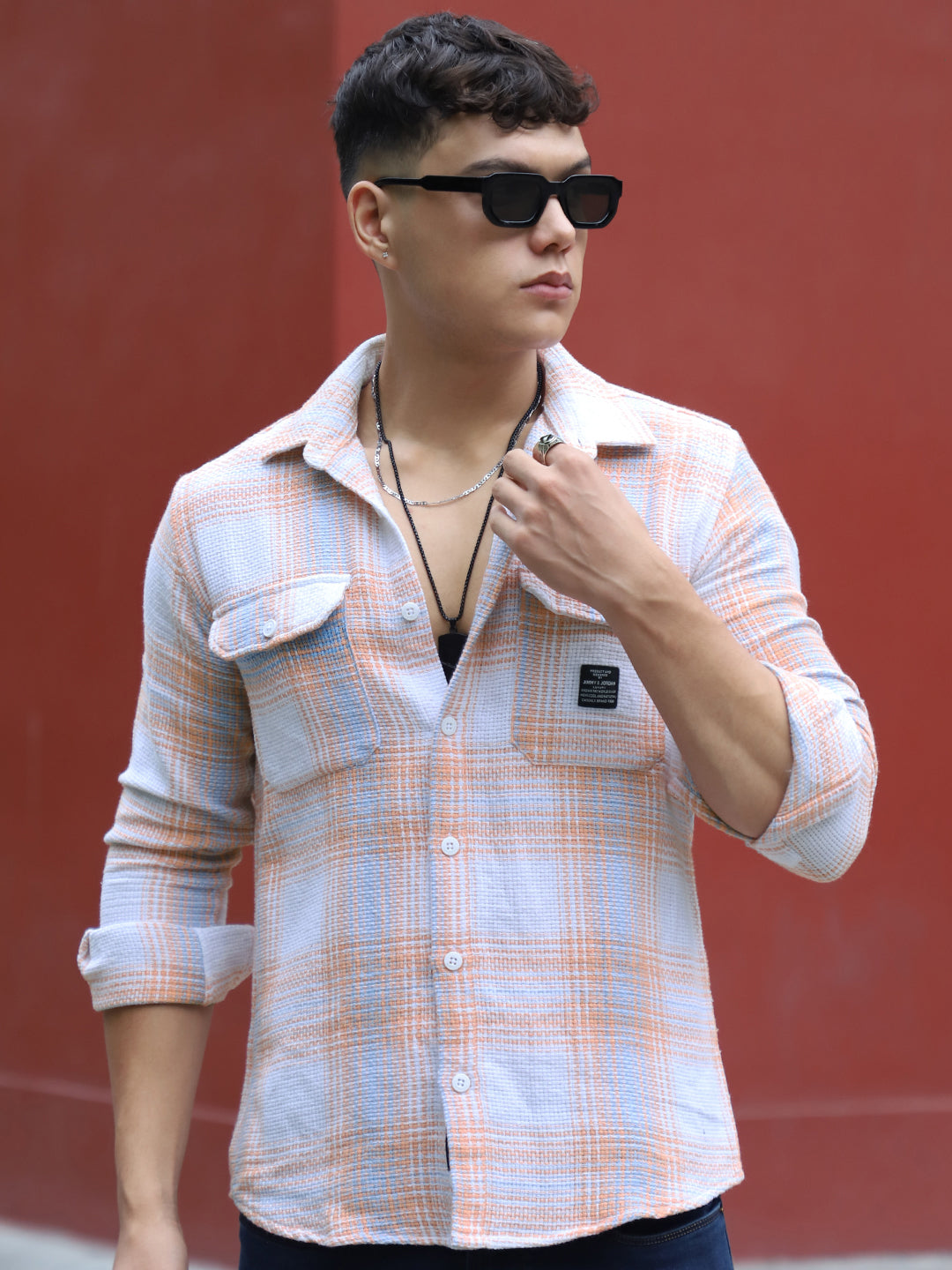 Bermingham Peach Check Full Sleeve Shirt