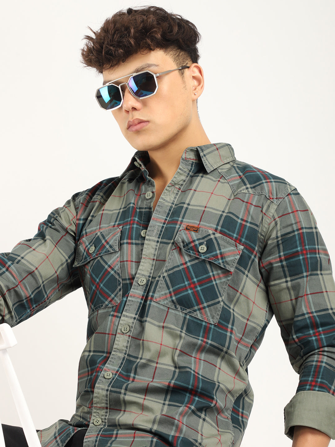 Check Sea Green Full Sleeve Shirt