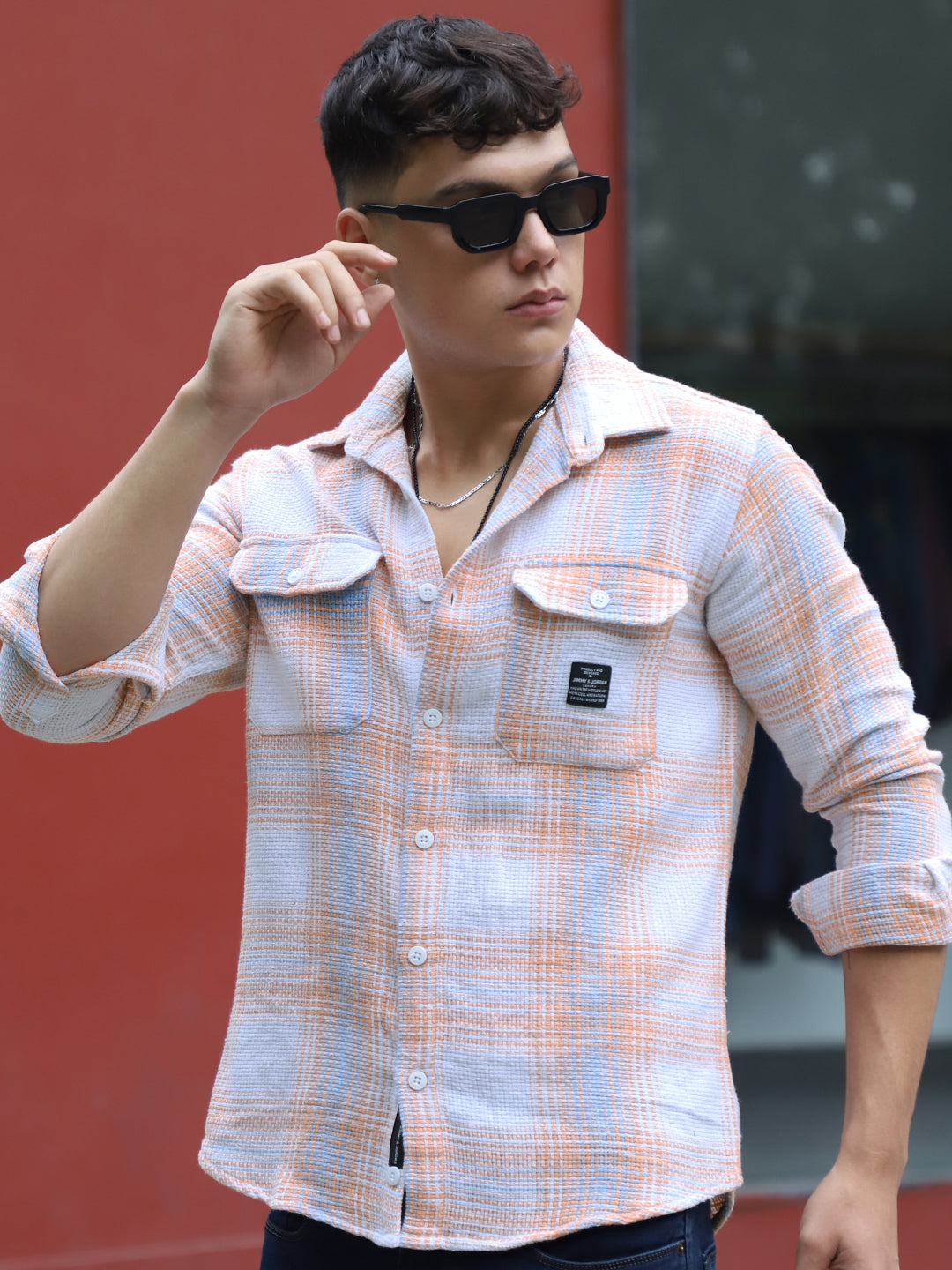 Bermingham Peach Check Full Sleeve Shirt