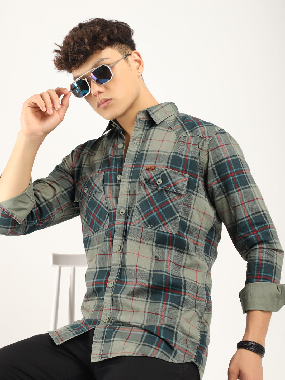 Check Sea Green Full Sleeve Shirt