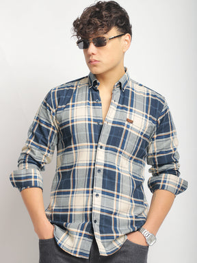 Oxford Drift Off White Teal Heiring Born Check Shirt