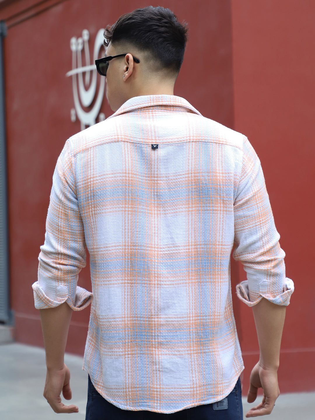 Bermingham Peach Check Full Sleeve Shirt