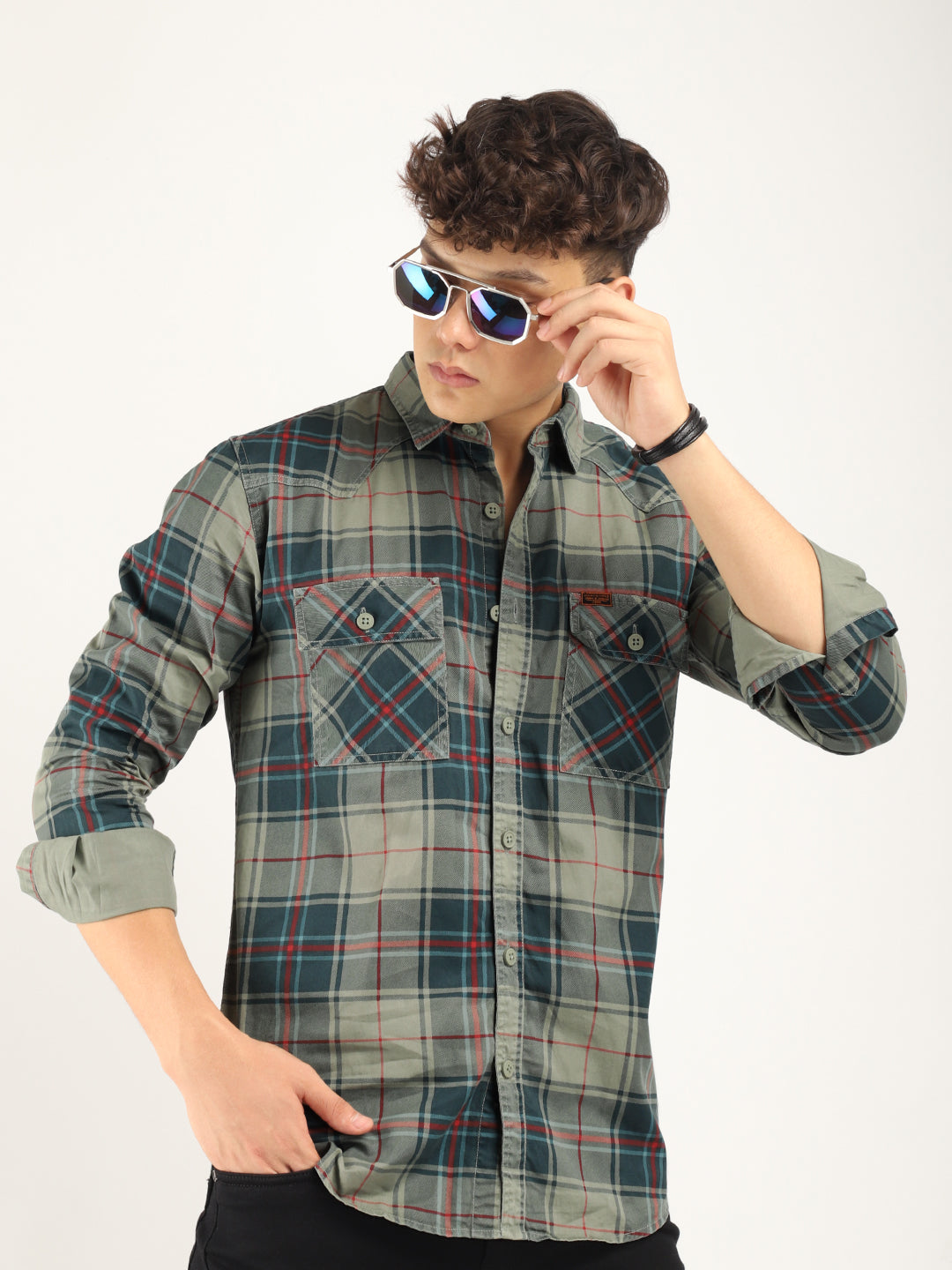 Check Sea Green Full Sleeve Shirt