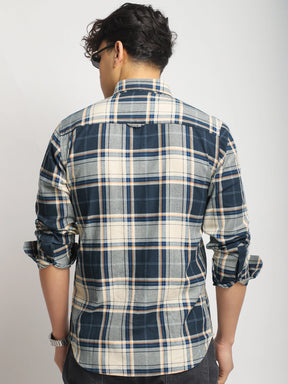 Oxford Drift Off White Teal Heiring Born Check Shirt