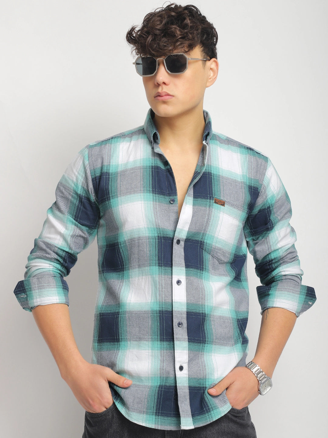 Oxford Drift Green & Navy Heiring Born Check Shirt