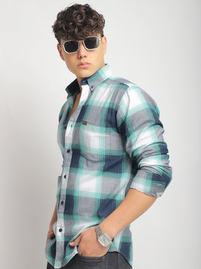 Oxford Drift Green & Navy Heiring Born Check Shirt