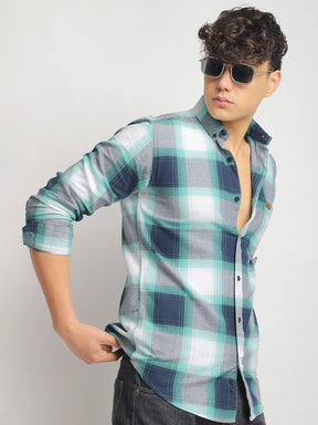 Oxford Drift Green & Navy Heiring Born Check Shirt