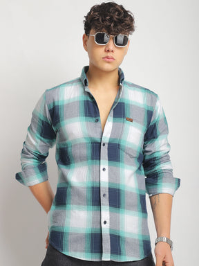 Oxford Drift Green & Navy Heiring Born Check Shirt