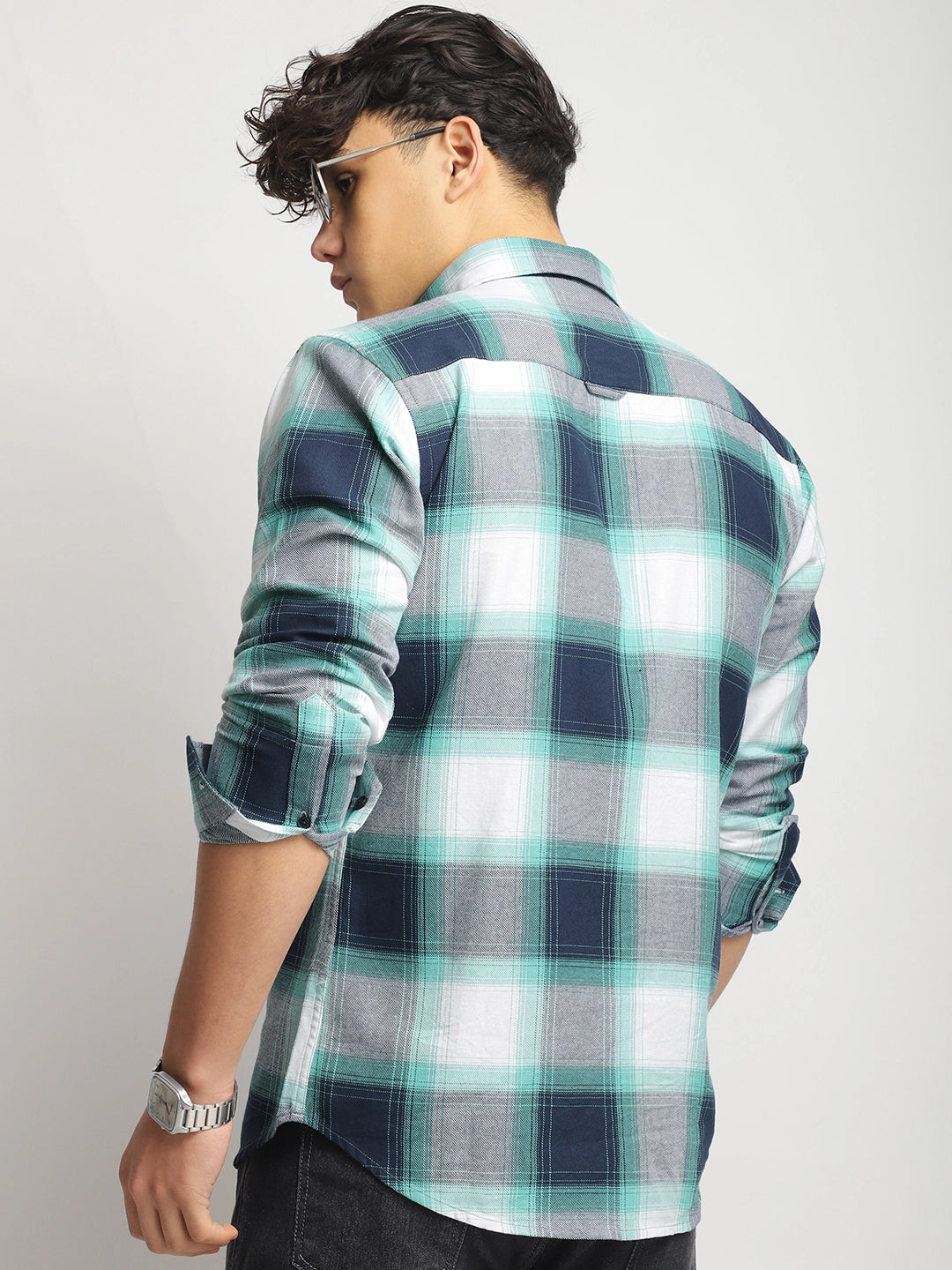 Oxford Drift Green & Navy Heiring Born Check Shirt