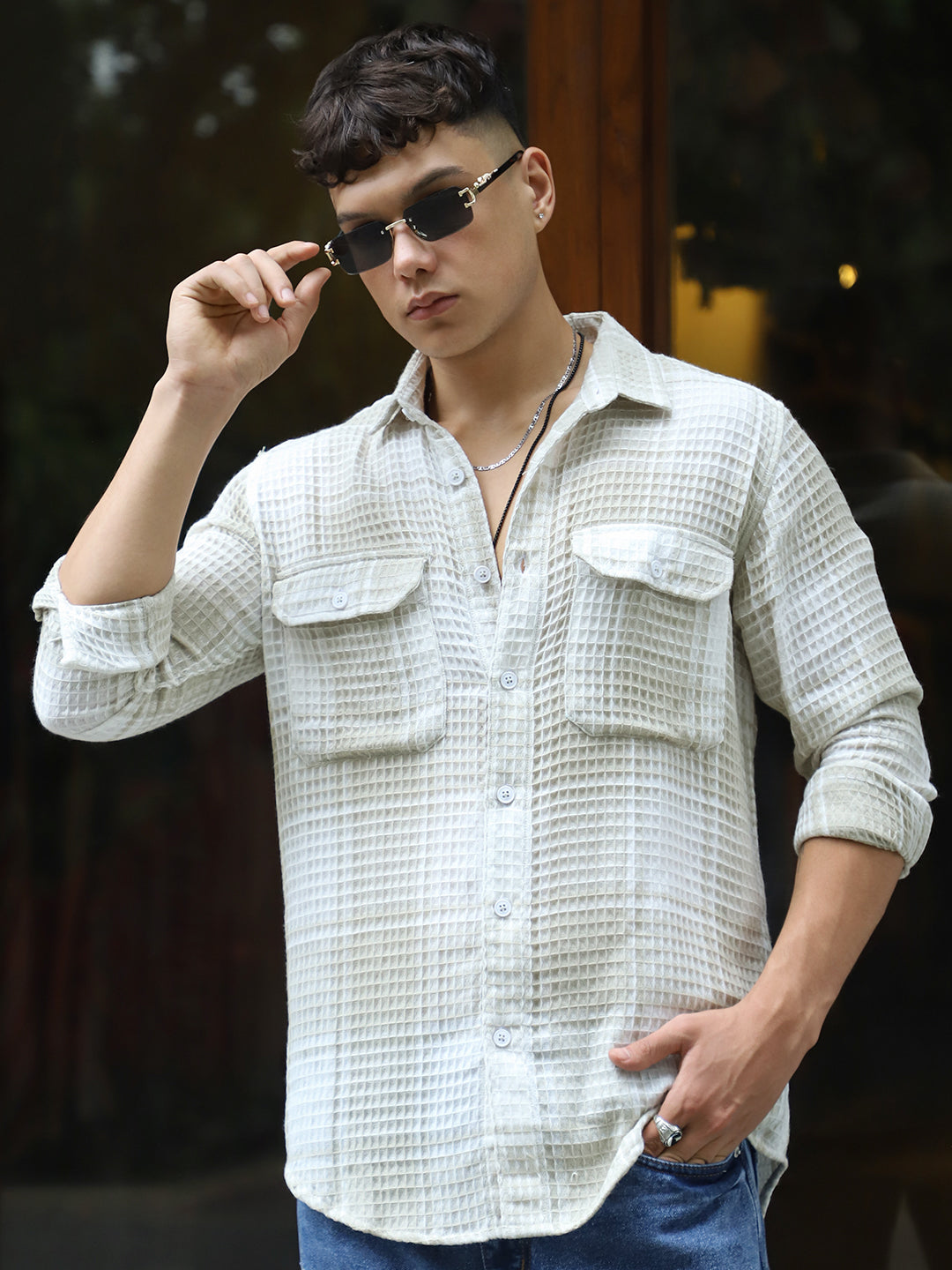 Milan Mood White Full Sleeve Check Shirt