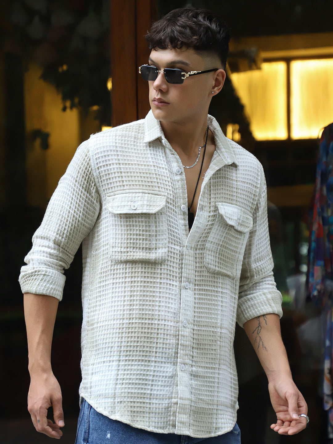 Milan Mood White Full Sleeve Check Shirt