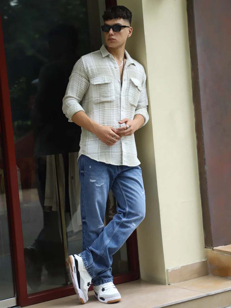 Milan Mood White Full Sleeve Check Shirt