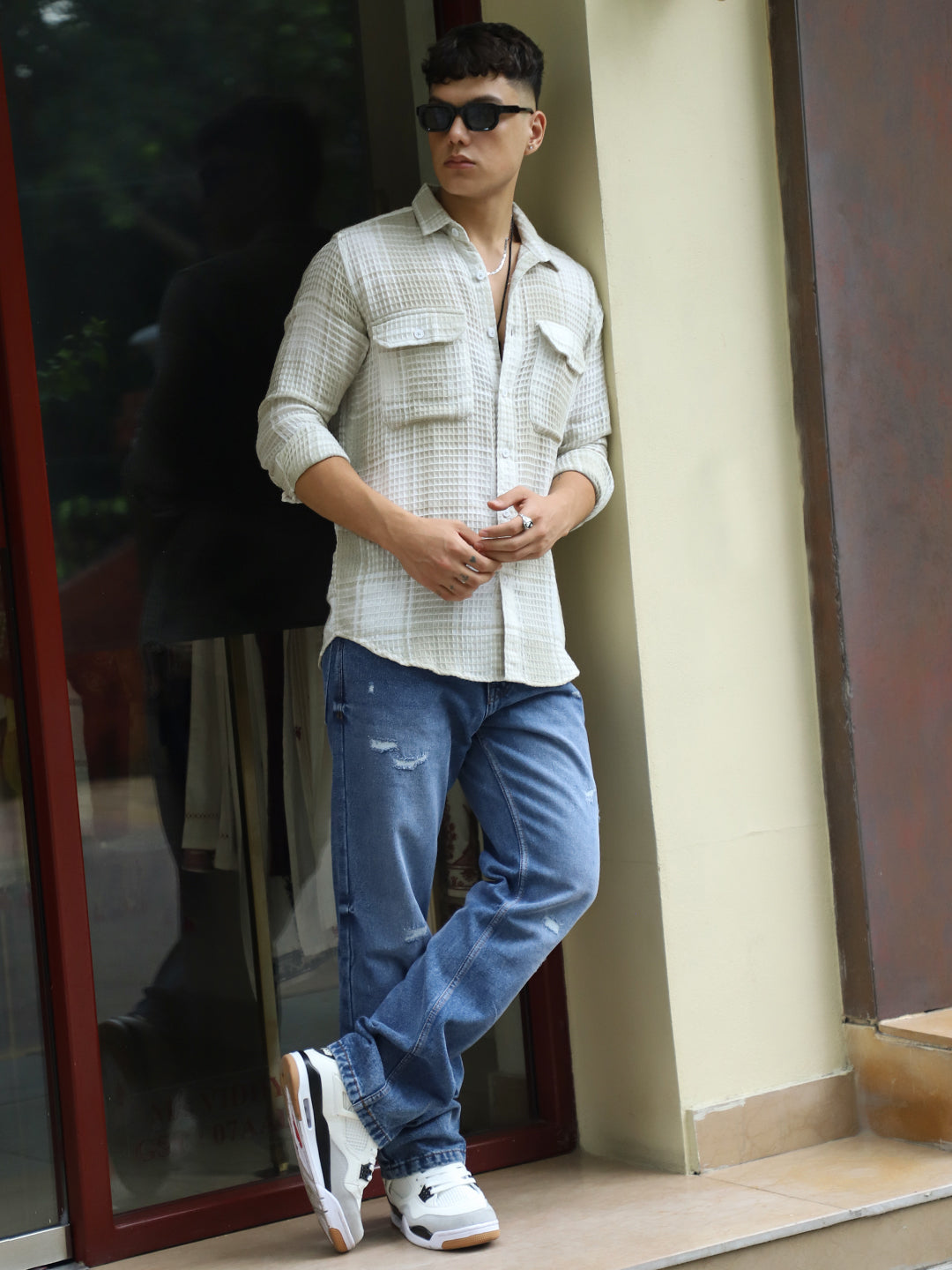 Milan Mood White Full Sleeve Check Shirt