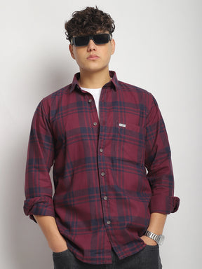 Bristol Breeze Maroon Twill Checked Full Sleeve Shirt