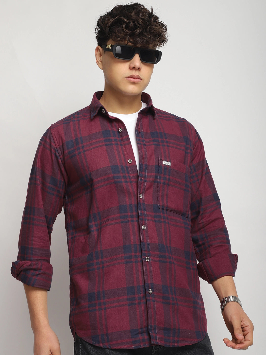 Bristol Breeze Maroon Twill Checked Full Sleeve Shirt