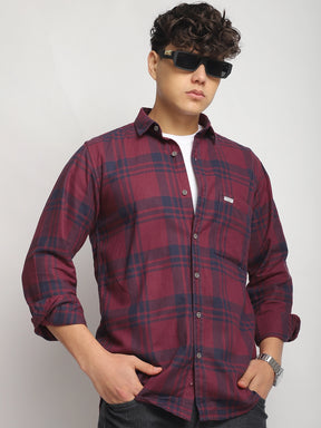 Bristol Breeze Maroon Twill Checked Full Sleeve Shirt