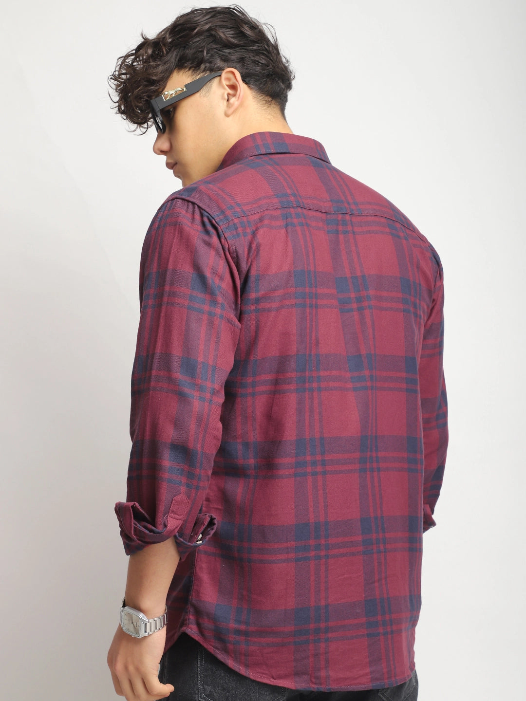 Bristol Breeze Maroon Twill Checked Full Sleeve Shirt