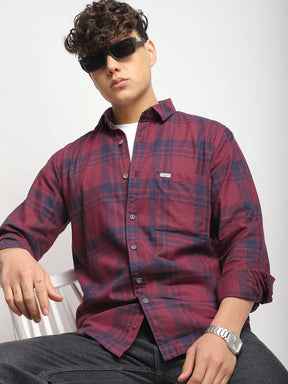 Bristol Breeze Maroon Twill Checked Full Sleeve Shirt