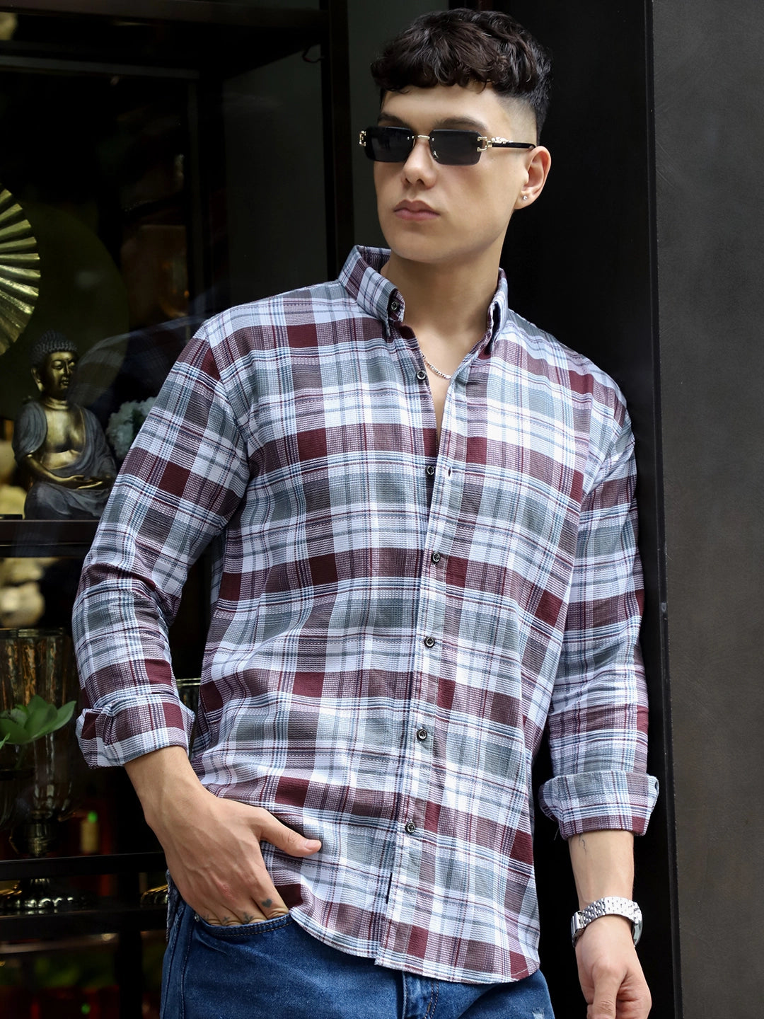 Osaka Maroon Check Full Sleeve Shirt