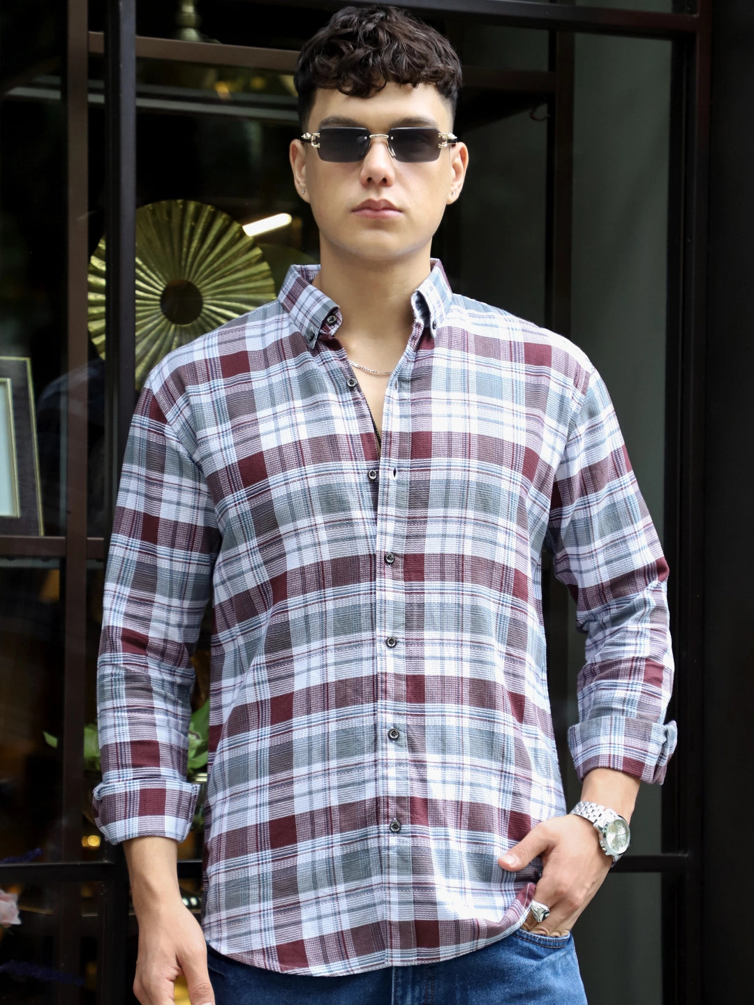Osaka Maroon Check Full Sleeve Shirt