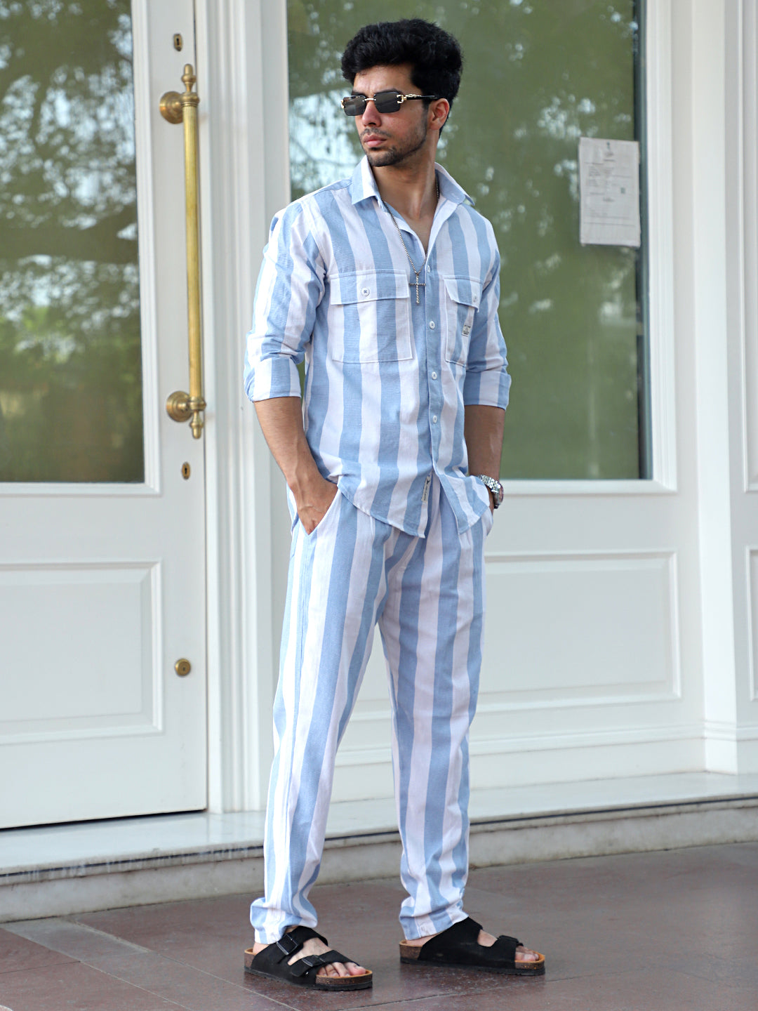 Solmera Sky Blue Cotton Stripe Co Ord Set