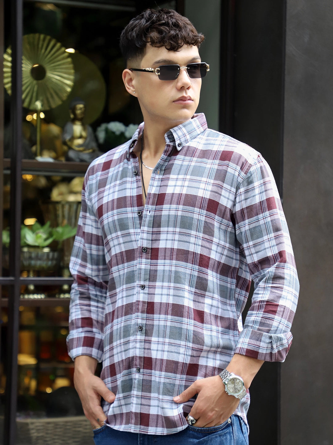 Osaka Maroon Check Full Sleeve Shirt