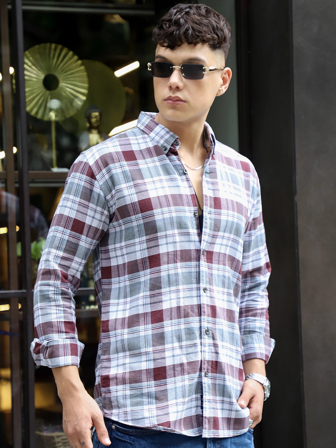 Osaka Maroon Check Full Sleeve Shirt
