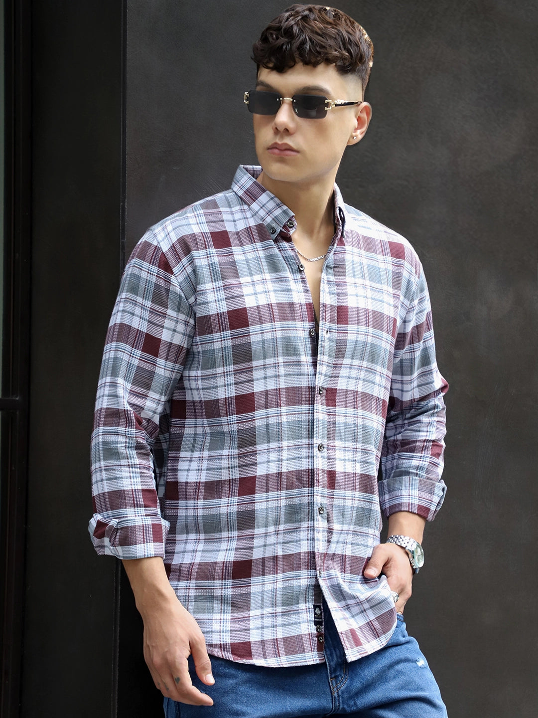 Osaka Maroon Check Full Sleeve Shirt