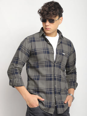 Bristol Breeze Khaki Twill Checked Full Sleeve Shirt