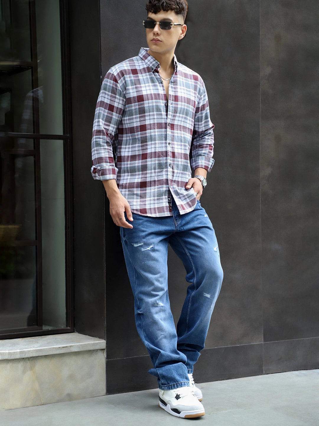 Osaka Maroon Check Full Sleeve Shirt