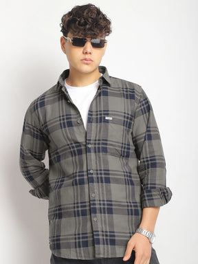 Bristol Breeze Khaki Twill Checked Full Sleeve Shirt