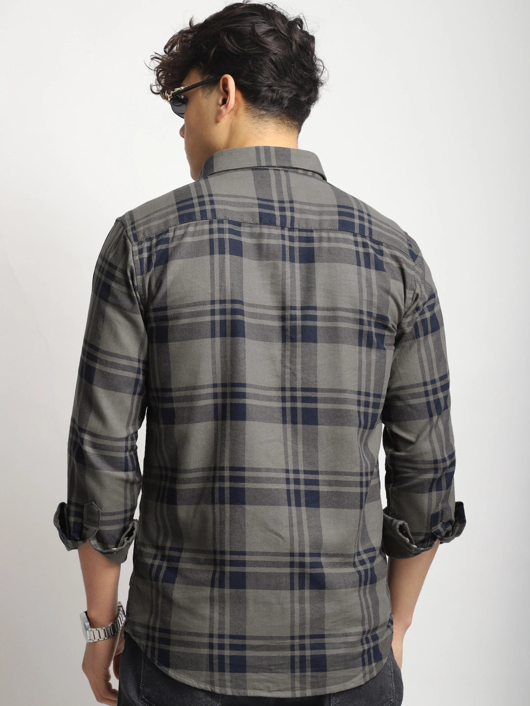 Bristol Breeze Khaki Twill Checked Full Sleeve Shirt