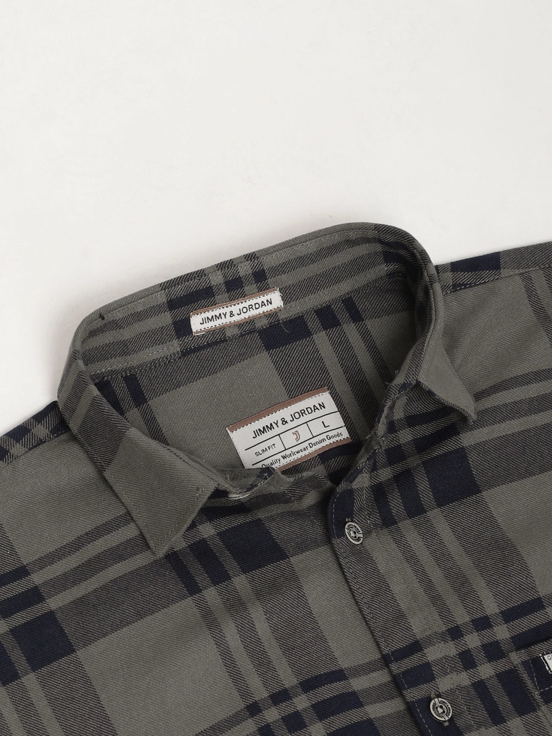 Bristol Breeze Khaki Twill Checked Full Sleeve Shirt