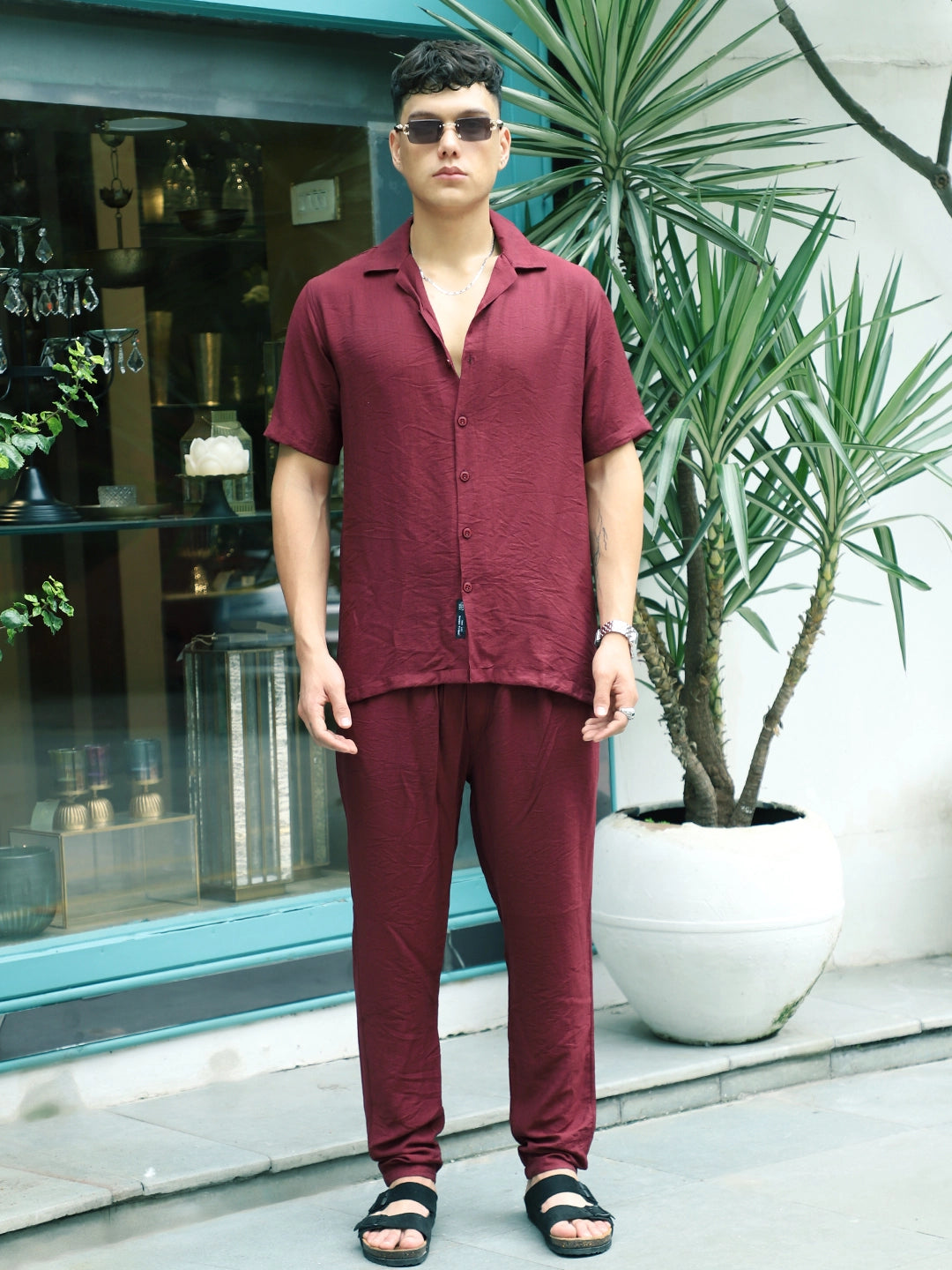 Linen Atlantica Maroon Co-Ord Set