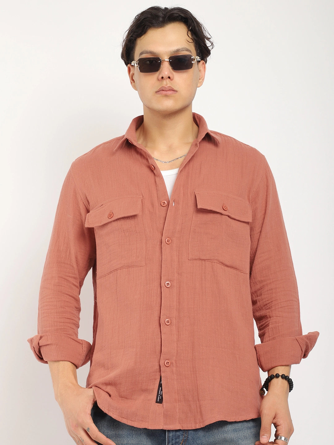 Vero Vibe Lucas Double Clothe Rust Shirt