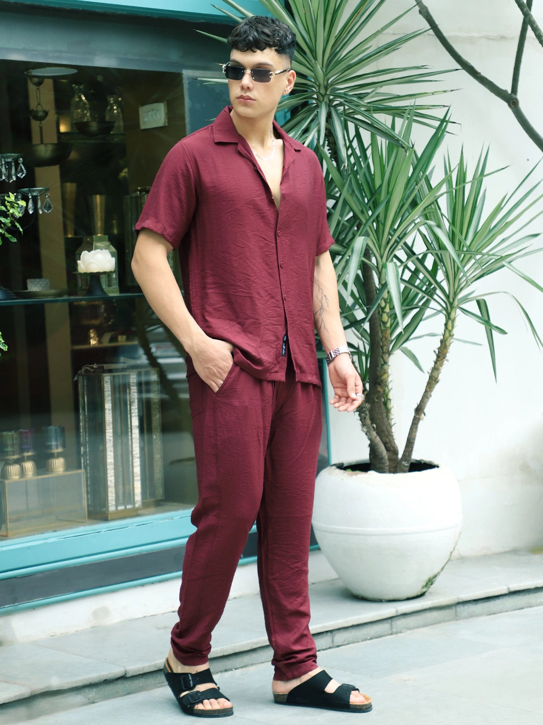 Linen Atlantica Maroon Co-Ord Set