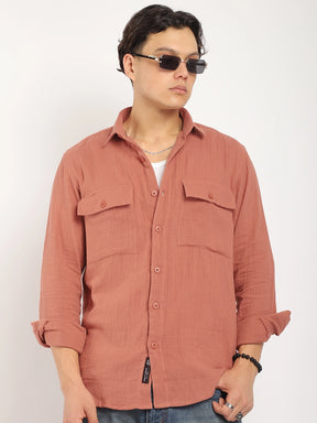 Vero Vibe Lucas Double Clothe Rust Shirt