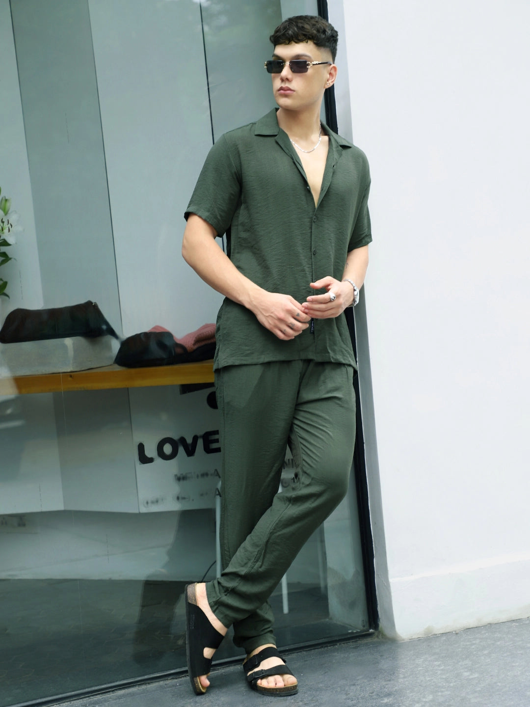 Linen Atlantica Dark Green Co-Ord Set