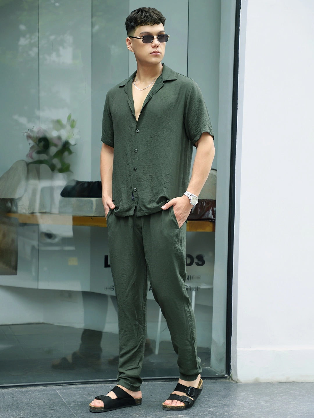 Linen Atlantica Dark Green Co-Ord Set