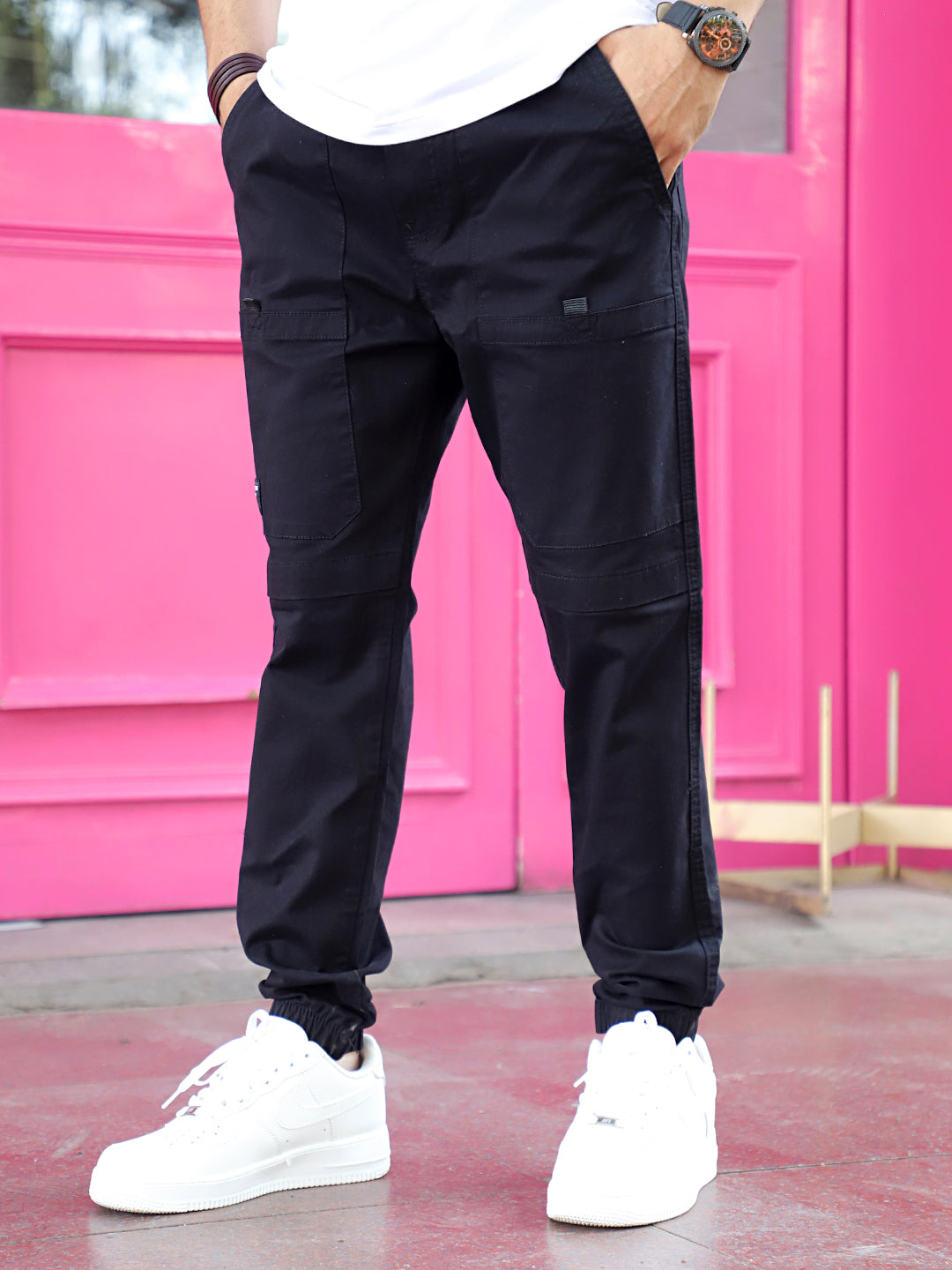 VeroBlend Black Baggy Fit Cotton Cargo