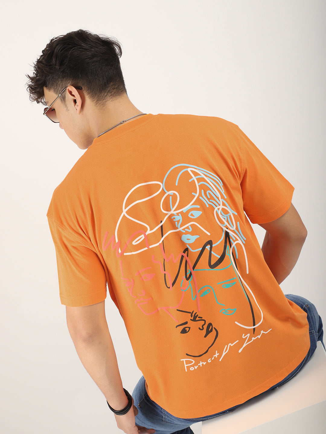 Orange Half Sleeves Oversized T-Shirt