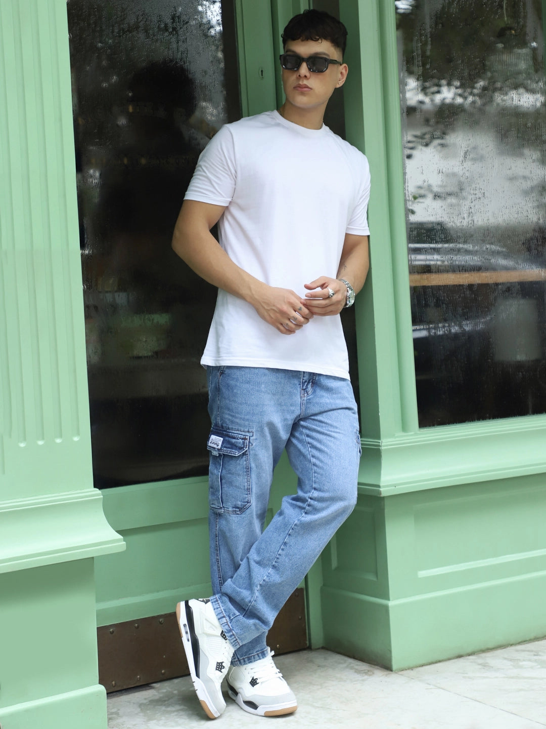 Vireon Ice Blue Baggy Fit Denim Cargo