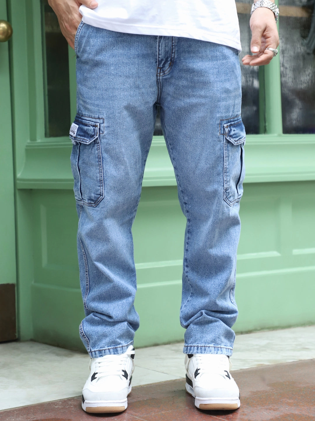Vireon Ice Blue Baggy Fit Denim Cargo