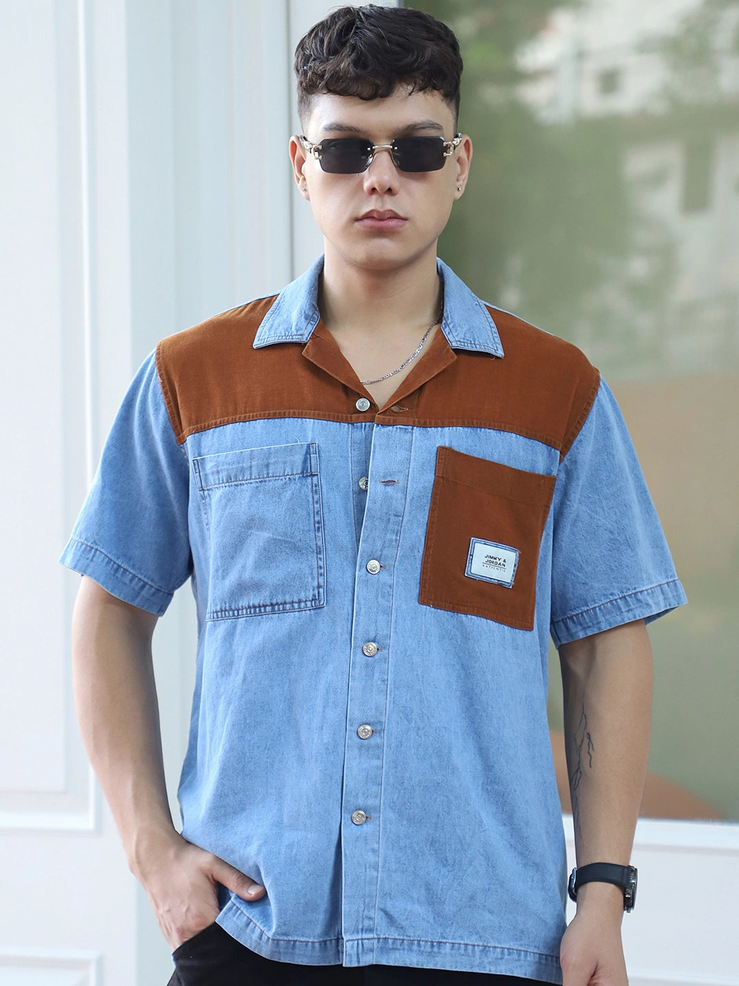 Calmyra Colembia Blue Denim Half Sleeve Shirt - Main Image