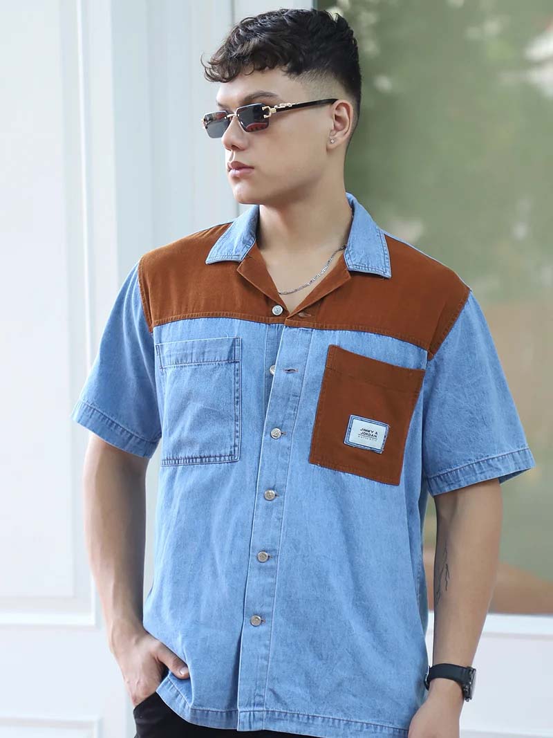 Calmyra Colembia  Blue  Denim Half Sleeve Shirt