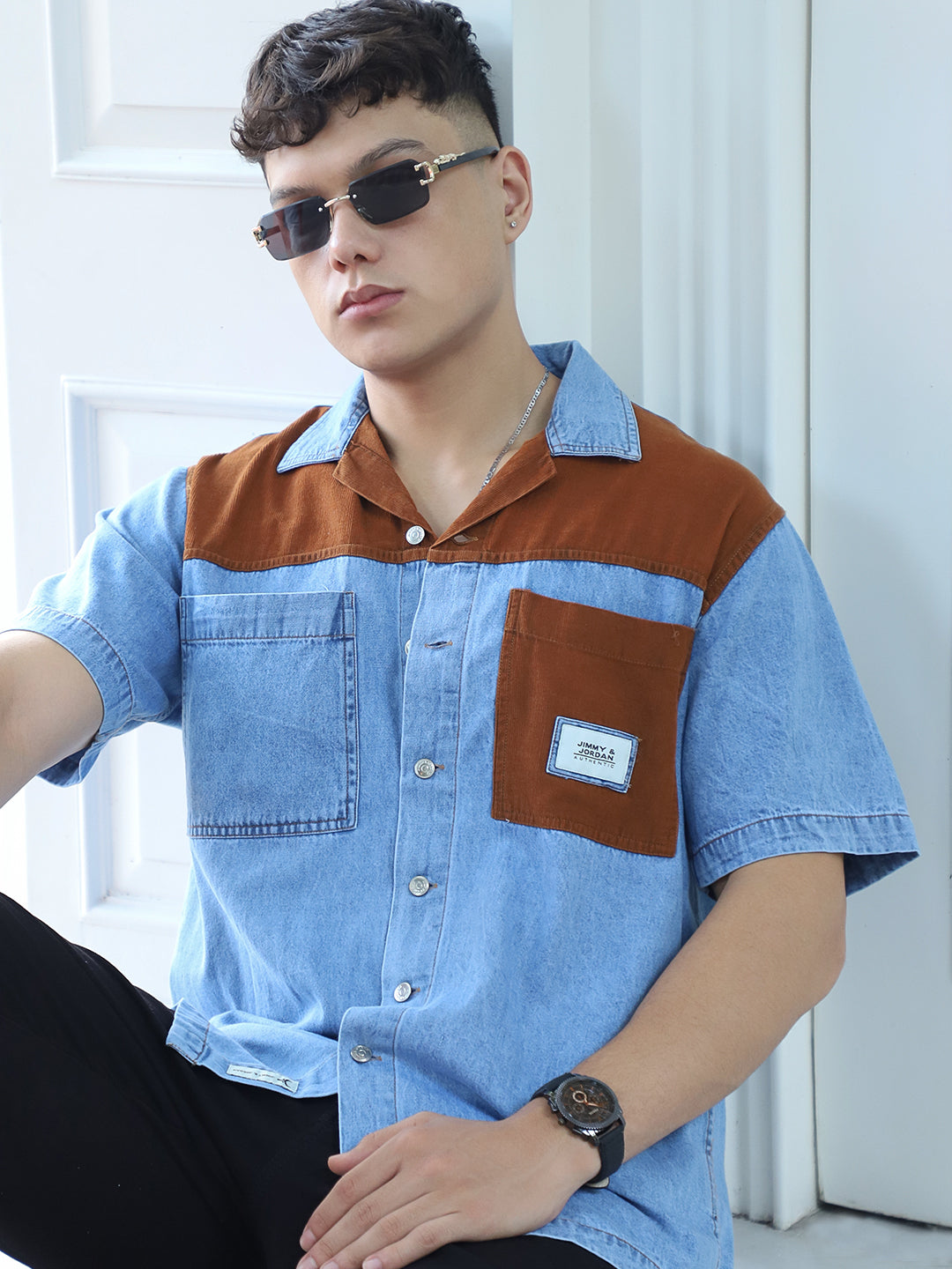 Calmyra Colembia  Blue Denim Half Sleeve Shirt